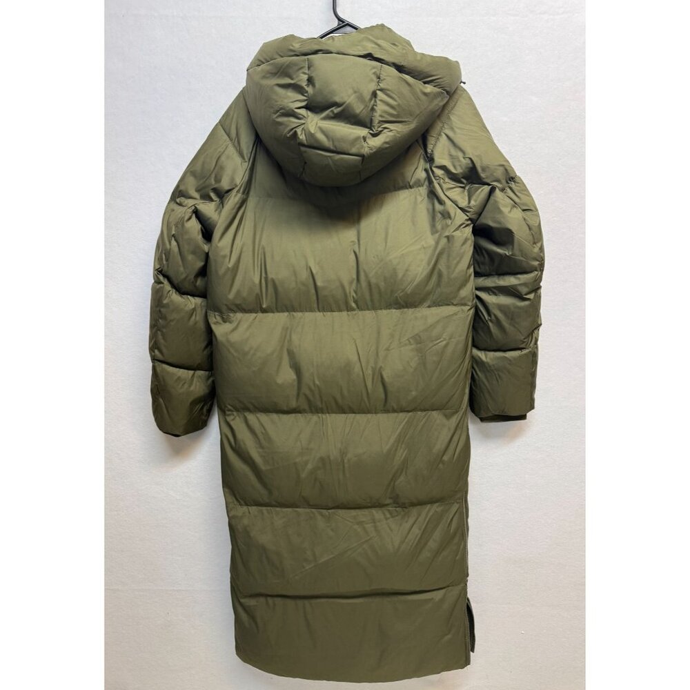 Levis Womens Olive Green Long Hooded Puffer Coat Front Zipper Snap Buttons Small - Picture 3 of 13